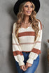 V-Neck Knitted Lantern Sleeve Pullover Sweater